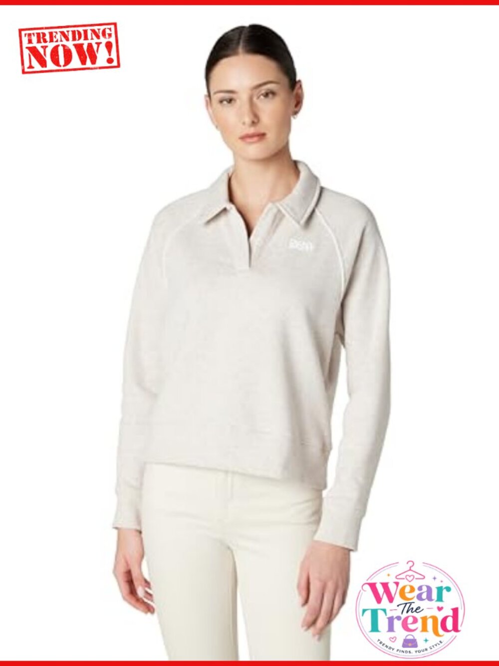 DKNY Womens HD Logo Piped Track Raglan Polo Sweatshirt